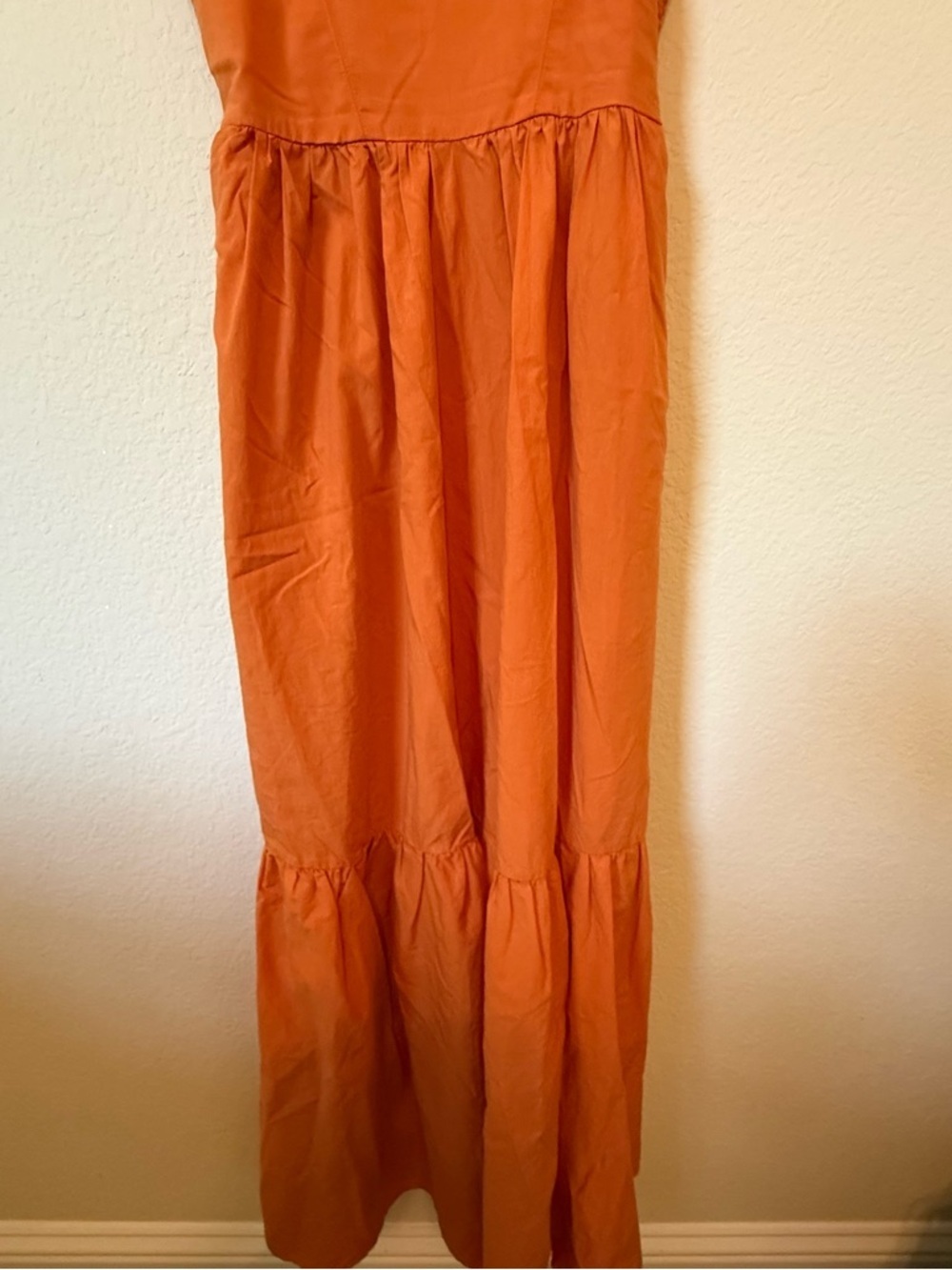 Young Fabulous & Broke YFB Maxi Dress L Orange Tiered Smocked Back Boho Summer - Picture 3 of 9
